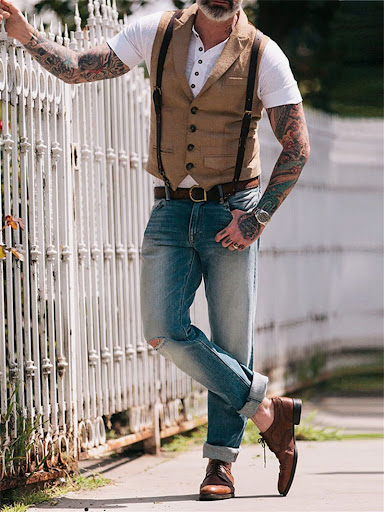 Title 6, Solid Color Mens Vest Single-breasted Jacket V...