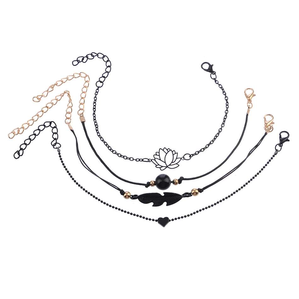 Eenvoudige zwarte 4 -delige set armband
