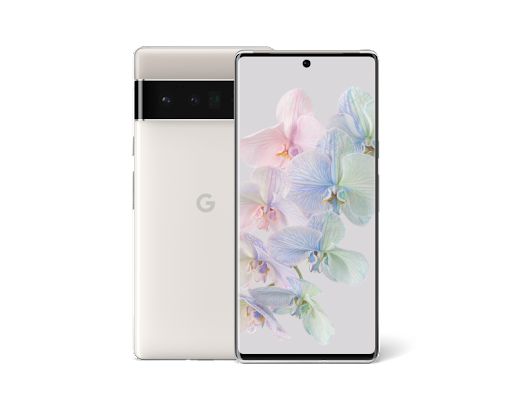 Las partes frontal y posterior del Pixel 6 Pro en color gris claro