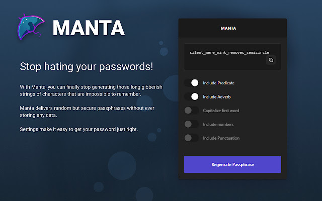 Manta: Passpharase Generator chrome extension