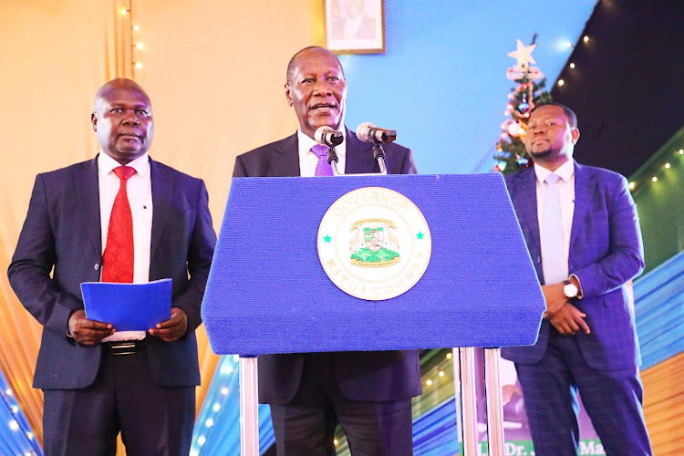 Kitu Governor Julius Malombe, Deputy Governor Augustine Kanani and Kitui county Assembly Speaker Kevin Katisya during the awards ceremony