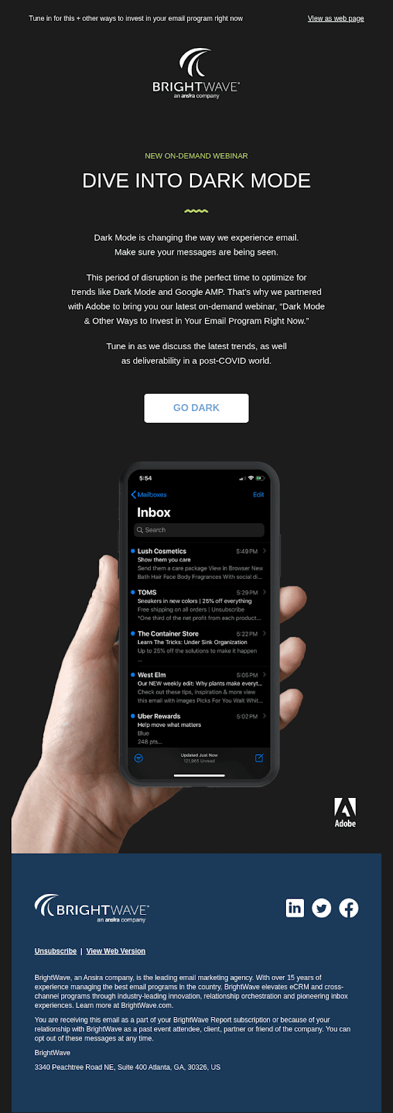 Dark mode email example