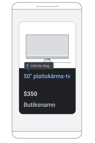 Animation av en annons för lokala butikslager som visar en produkt som kan hämtas i butik.