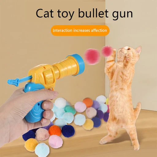 Interactive Launch Training Cat Toy Kittens Mini Shooting Gun Games Stretch Plush Ball Soft Pom Pom BallsToys Pet Cat Ki