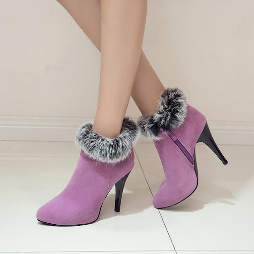 Title 13, Womens Fur Booties Plus Size Pointed High Heel...