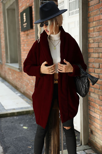Title 8, Solid color loose lapels coat without buckle of...