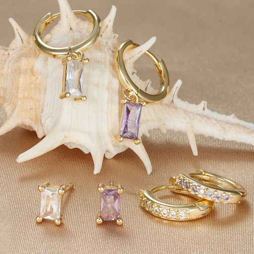 Title 5, Rectangular Zircon Earrings Micro-inlaid Color....