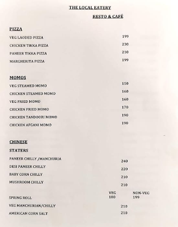 The Local Eatery menu 