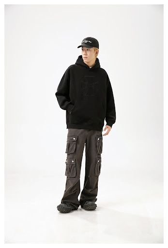 Title 23, Mens Cross Embroidery Loose Hooded Sweater, a ...