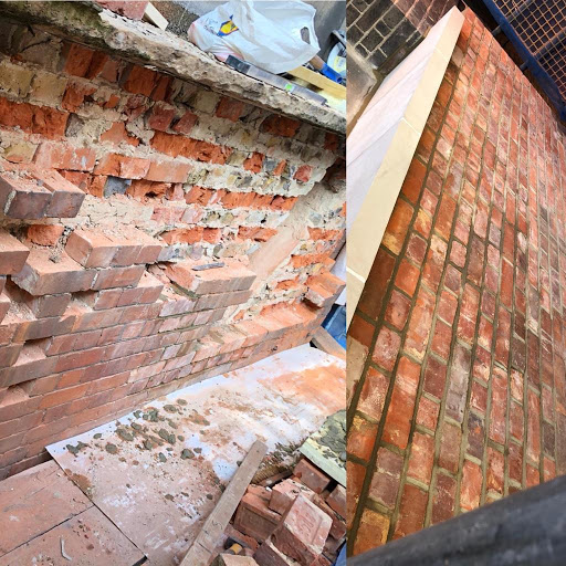 Repaired brick wall for police station in Charing Cross