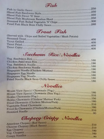 Mount View Restaurant menu 