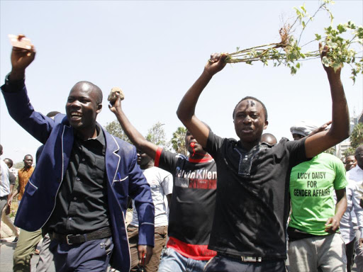 University of Nairobi students demonstrate over delayed HELB loan in the past. FILE