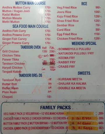 Sri Annapurna Curries menu 