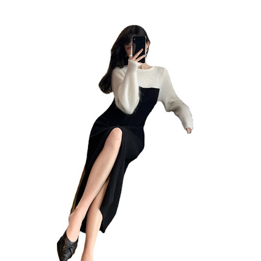 Title 2, Fashionable Temperament Black Knitted Dress for...
