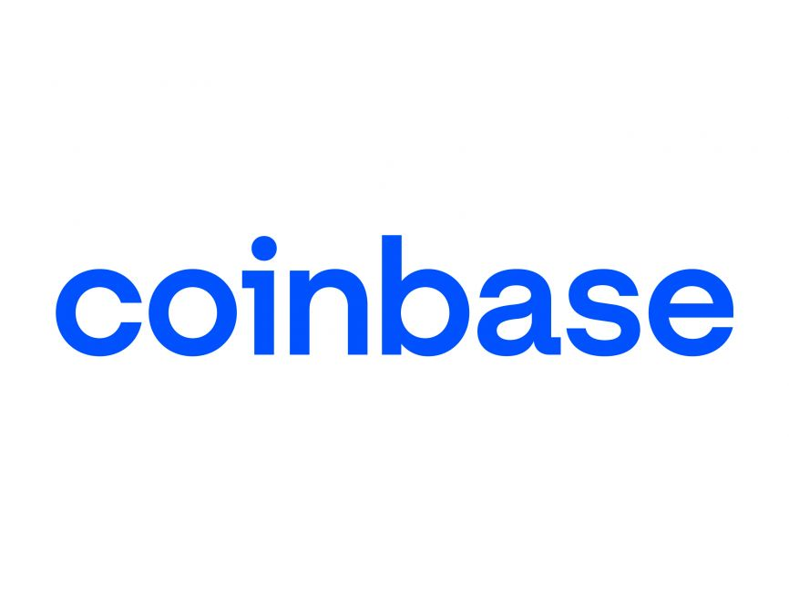 Coinbase (its logo) written in blue text with white background