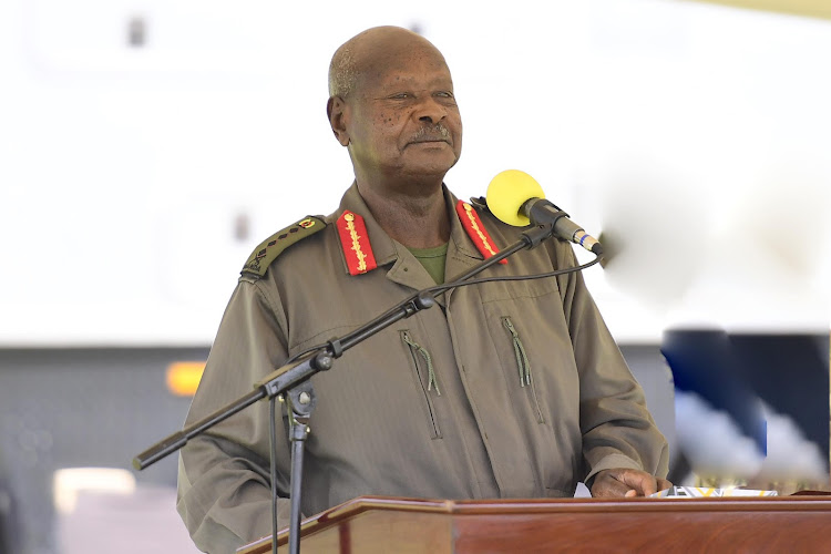 President Yoweri Museveni addressing local leaders in Nepak District--Karamoja Sub Region.