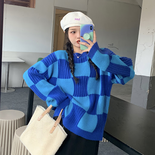 Title 4, Checkerboard Retro Loose Womens Sweater