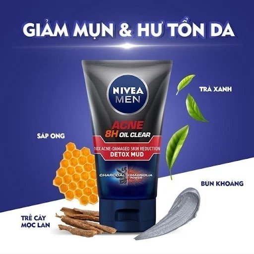 Sữa Rửa Mặt NIVEA MEN Acne Oil Clear Bùn Khoáng Ngừa Mụn | Sạch Sâu (100 g)