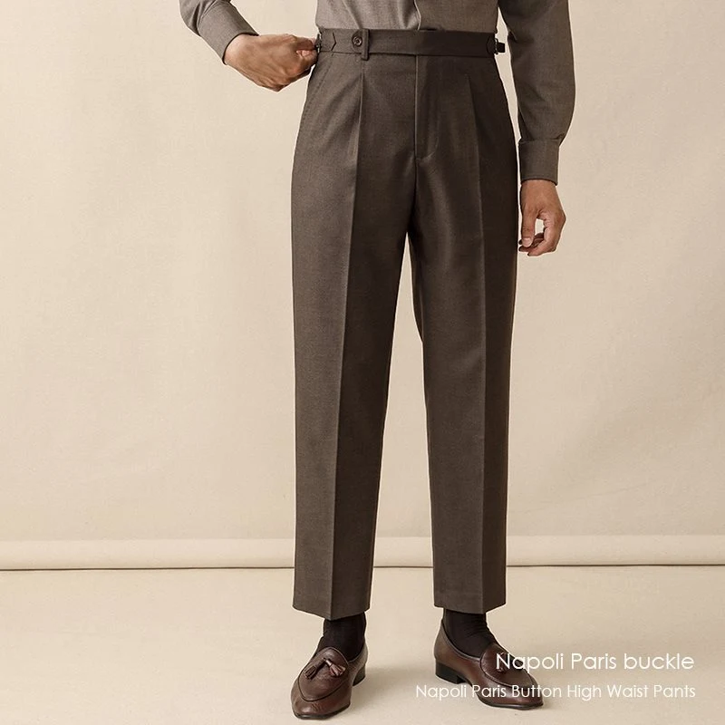 Heren pantalon met hoge taille lente en zomer recht model, stijlvol en comfortabel, ideaal voor werk en vrije tijd.