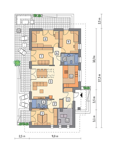 Zachodzące słońce - wariant II - M230b - Rzut parteru