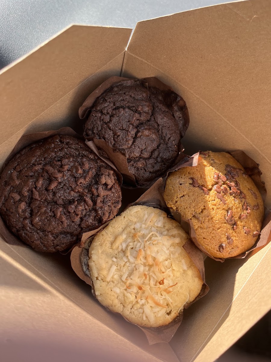 Double chocolate, Zucchini Chip, Pumpkin Chip, + Pinapple Coconut muffins