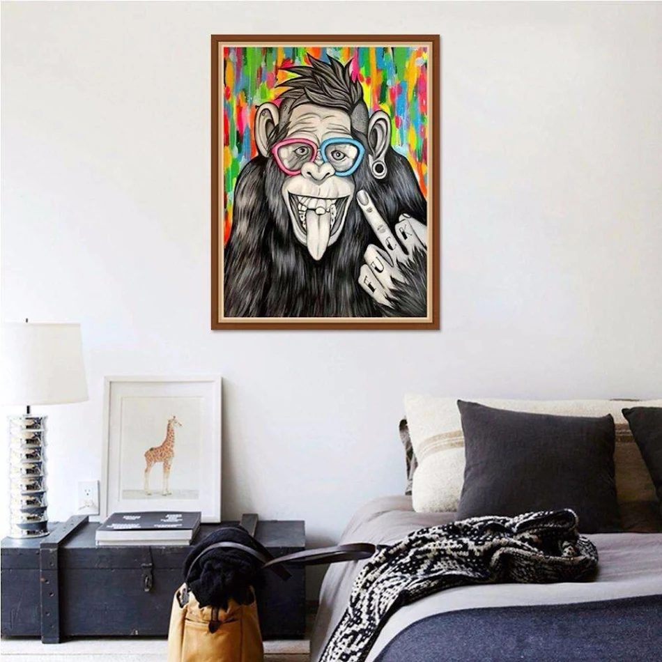 Divertidas Gafas de Color Orangután DIY Pintura de Diamantes Relájate y Crea Arte Único para Decoración o Regalo.