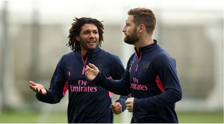 Shkodran Mustafi and Mohamed Elneny during a past training session