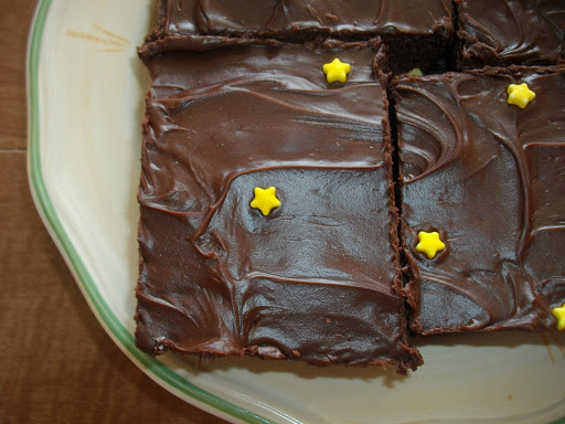 Photo of Brownies after they've been frosted and I placed a few Holiday Sprinkles on top.