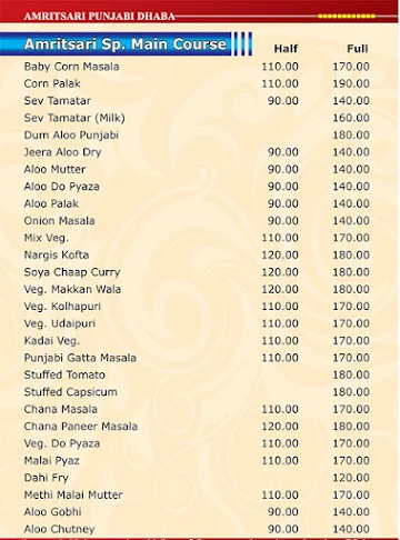 Amritsari Punjabi Dhaba menu 