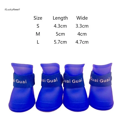 4Pcs Dog Rain Boots Waterproof Puppy Shoes Silicone Booties with Adjutable Strap