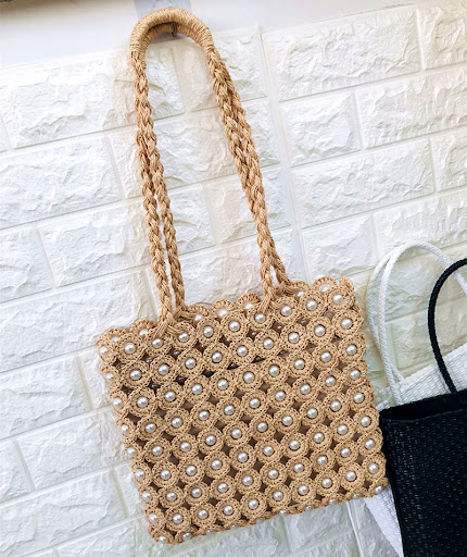 Title 4, Womens Pearl Inlaid Woven Bag. An elegant and ...