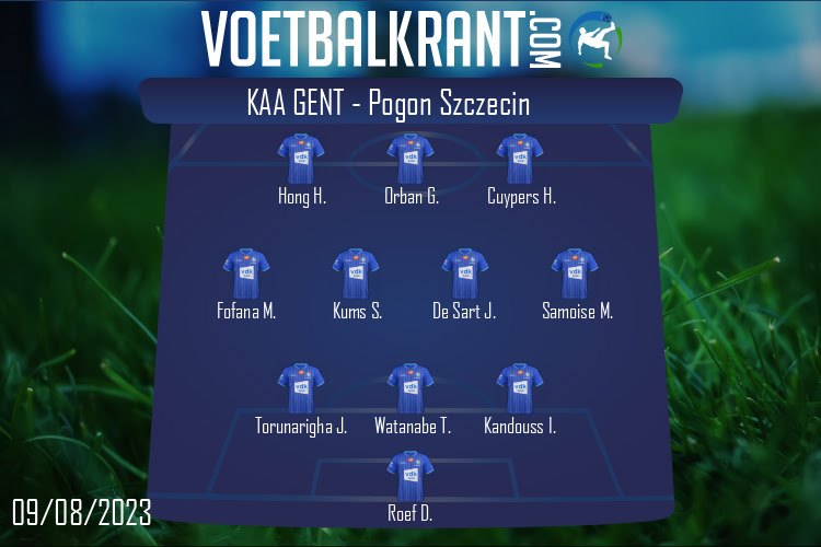 Opstelling KAA Gent | KAA Gent - Pogon Szczecin (09/08/2023)