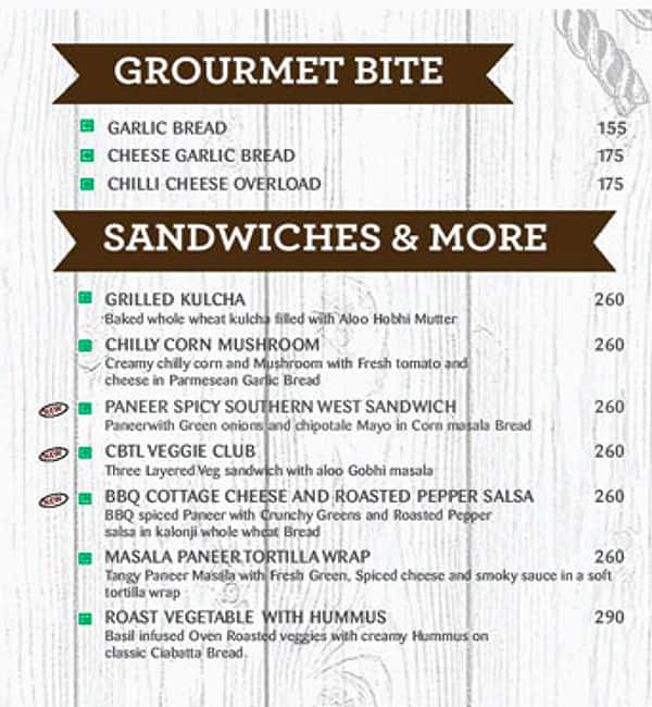 The Coffee Bean & Tea Leaf menu 