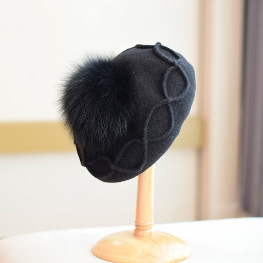 Title 3, Fox Fur Ball Beret Wool Retro Easy Matching Hat