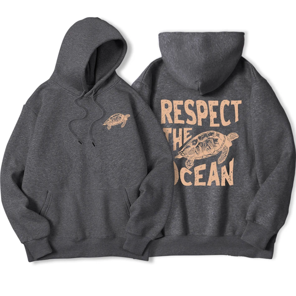 Respect Ocean zelene morske kornjače muška dukserica sa kapuljačom, udobna i moderna, idealna za svakodnevni stil i očuvanje okeana.