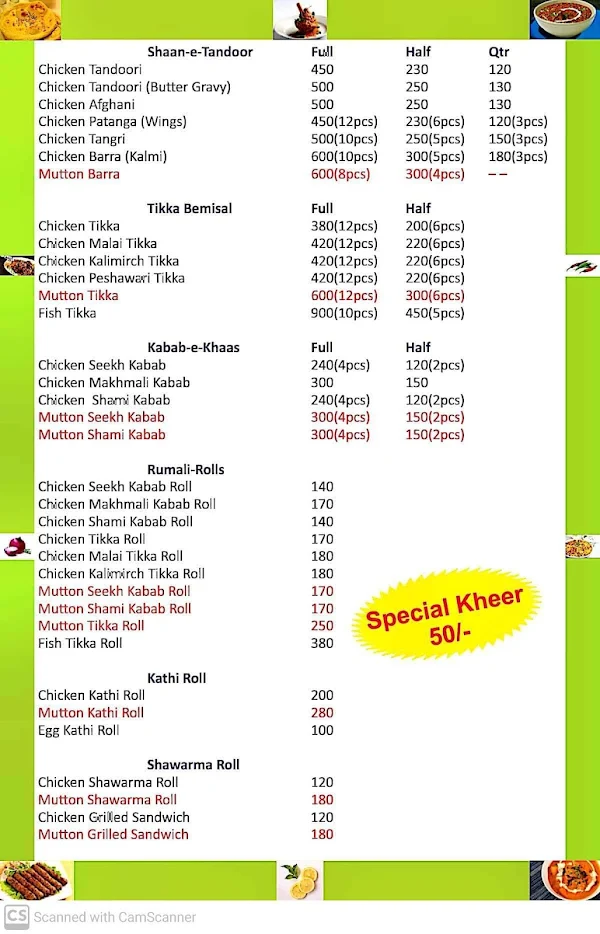 M I Food Center menu 