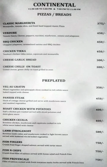 Cinnamon Restaurant menu 