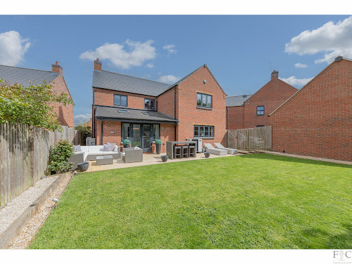 Brick house garden patio outdoor furniture in this luxury house for sale in Leicestershire ($1,178,475)