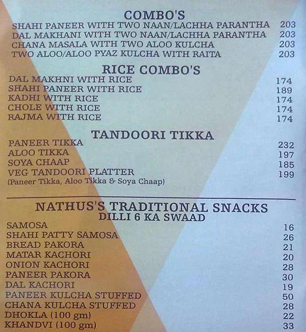 Nathu's Sweets menu 