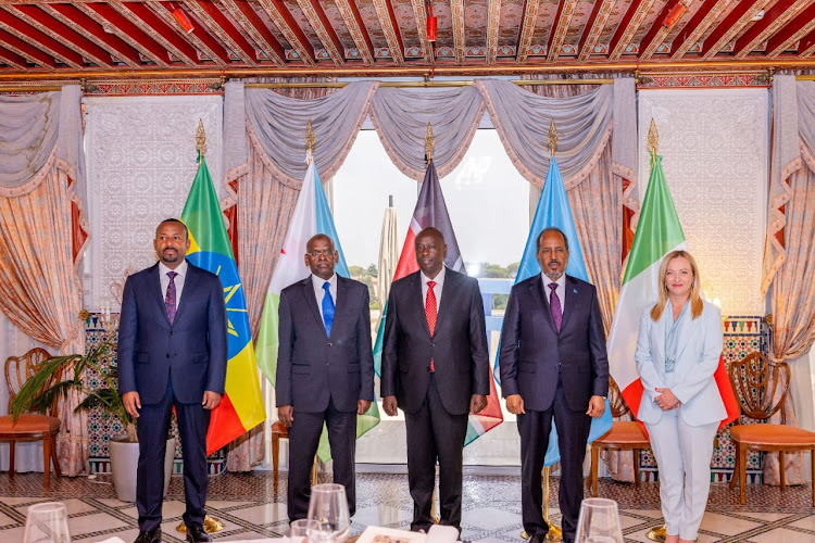 Deputy President Rigathi Gachagua (center) with other leaders from the Horn of Africa after a meeting in Rome, Italy on July 24, 2023.