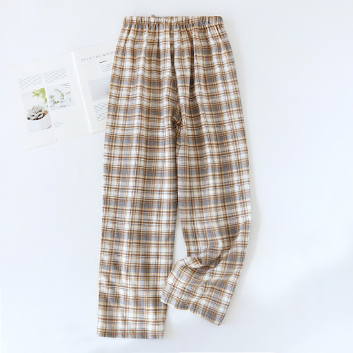 Title 13, Cotton Gauze Thin Loose Plaid Pajama Pants for ...