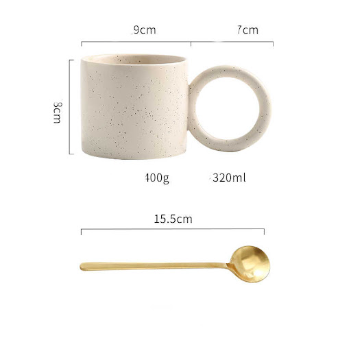 Title 5, Big Ear Ceramic Cup With Spoon for Office Coffe...