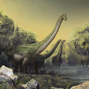 A reconstruction of the Titanosaur and the landscape in which it lived, in what is now Tanzania. 