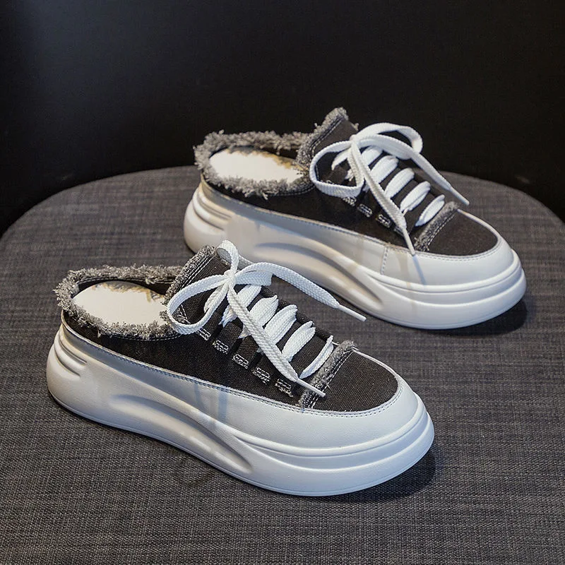 Dames Bag Head Half Slippers veelzijdig dikke zool studenten dragen luie canvas schoenen, comfortabel en gemakkelijk te combineren.