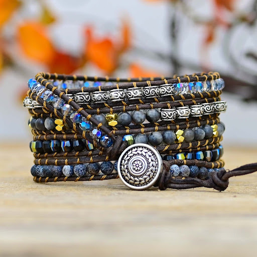 Title 5, Fashion Natural Obsidian Cowhide Woven Bracelet...