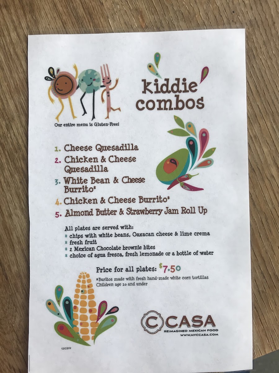 Kids menu