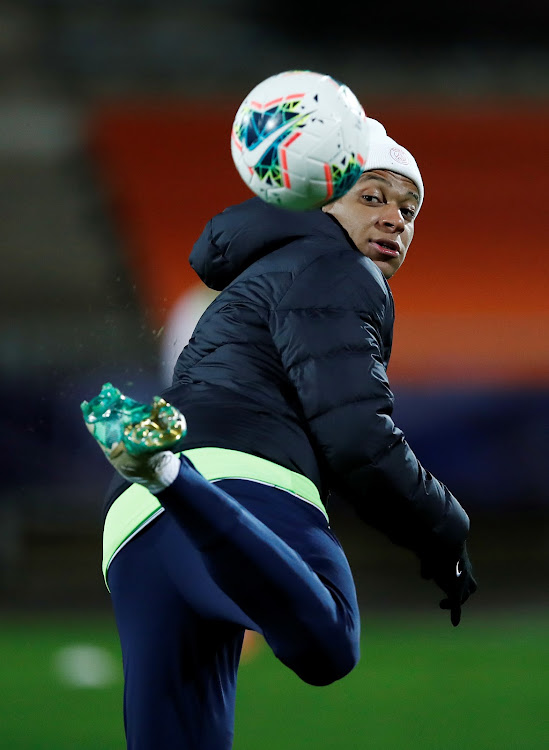 Paris St Germain's Kylian Mbappe during the warm up session