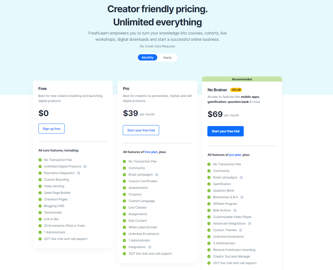 FreshLearn Pricing