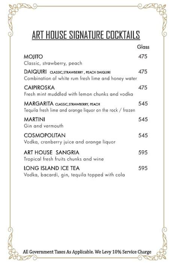 The Arthouse Restaurant menu 