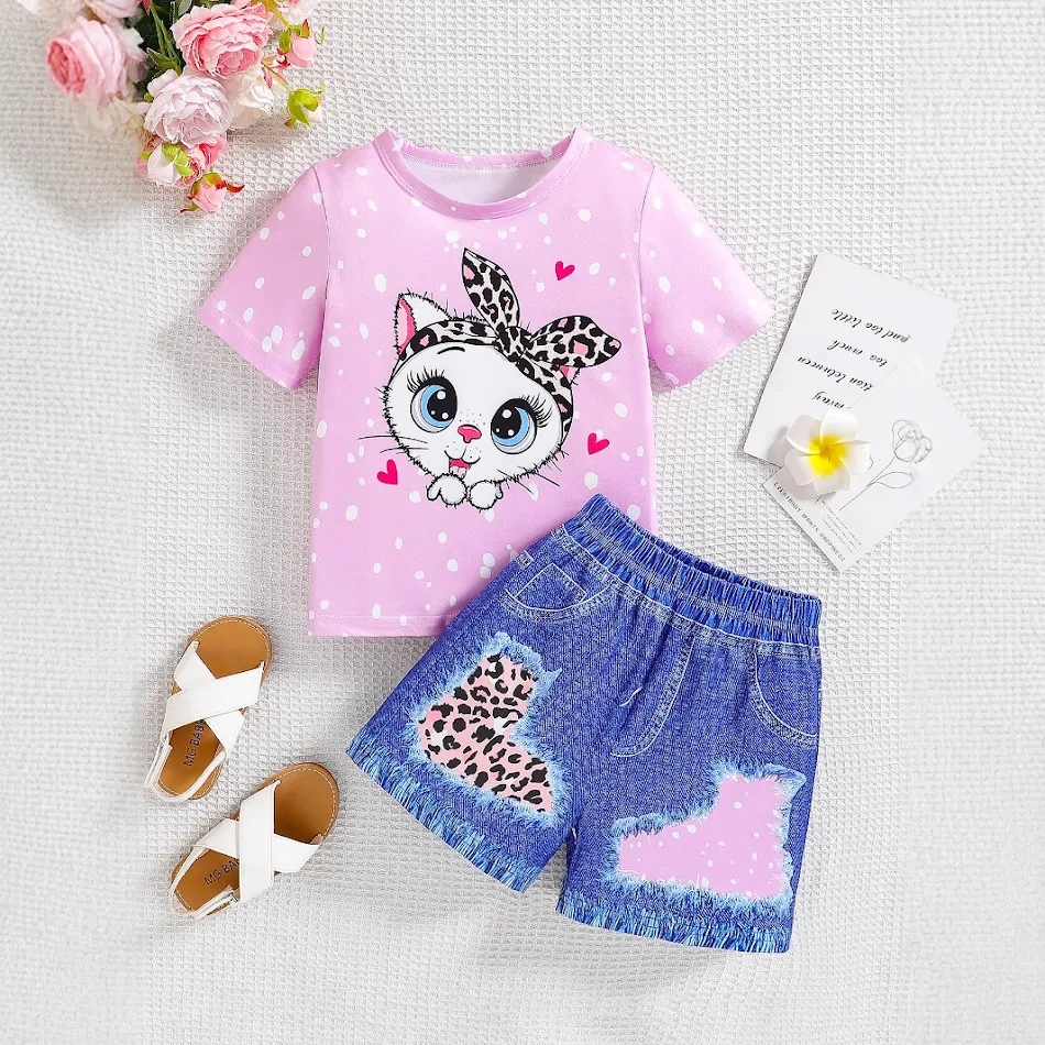 Tweedelige pak met cartoon luipaardprint, ideaal voor een trendy en comfortabele look. Perfect voor dagelijks gebruik of speciale gelegenheden.